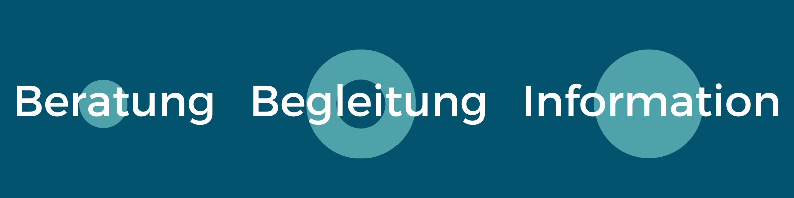 Zweifarbiger Banner mit den Schlagworten Beratung, Begleitung und Information.